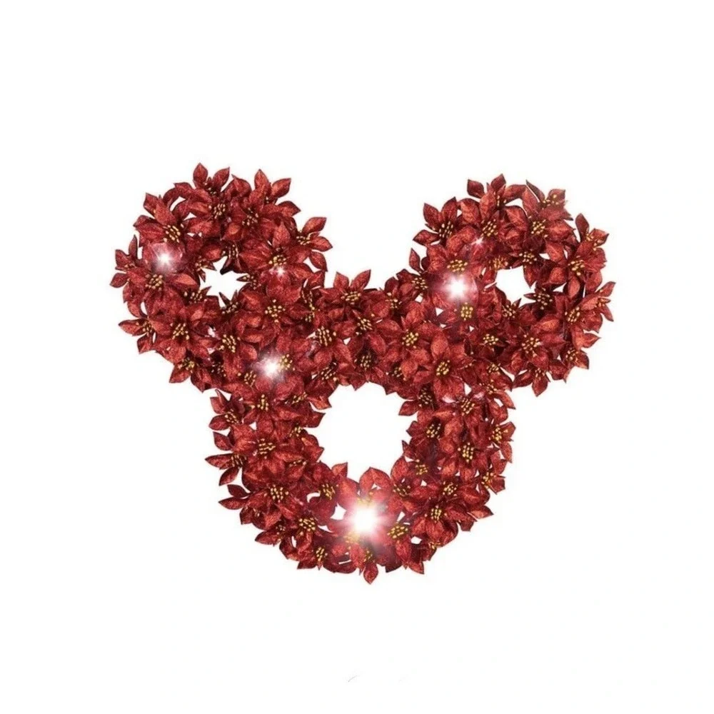 Disney Magic Holiday Mickey Poinsettia LED classic‎ white lighted 24-inch Wreath
